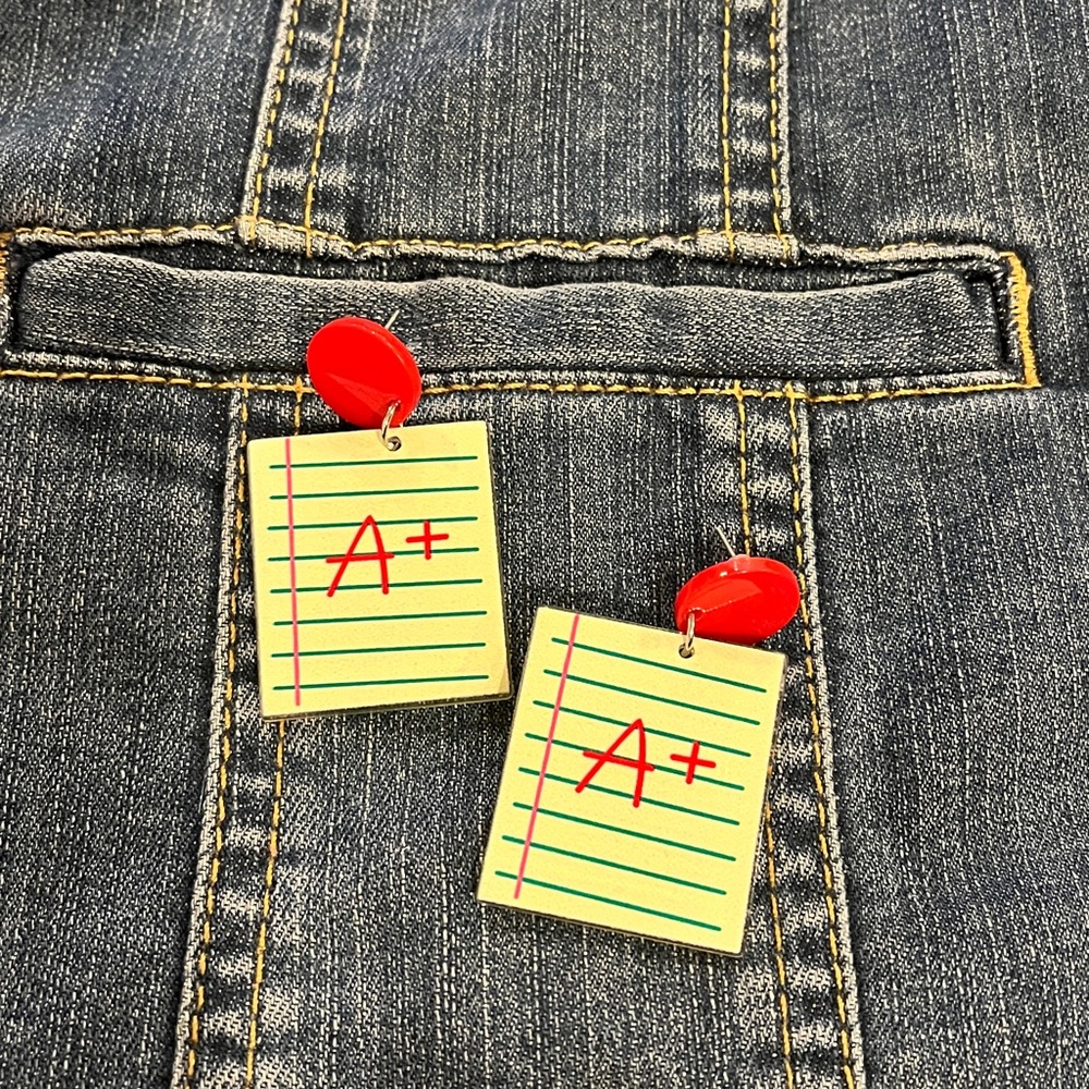 A+ Notebook Paper Earrings